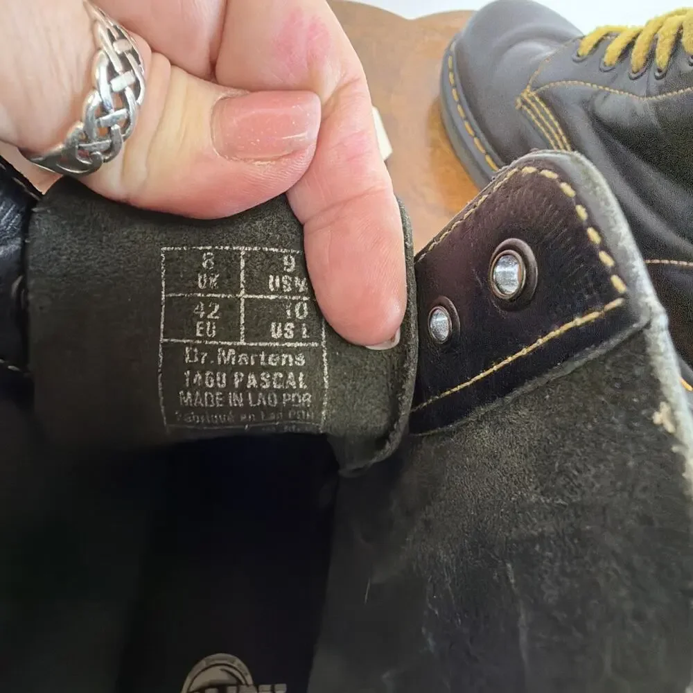 Dr. Martens Black 1460 Pascal 8 Eye Leather Boots Yellow Lace Mens 9 Women's 10 - Picture 8 of 8